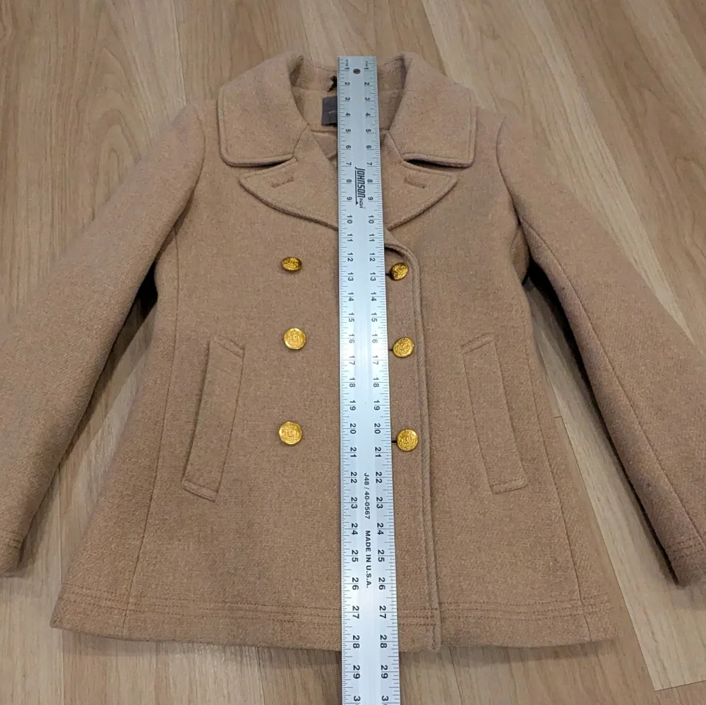 J Crew Wool Blend Tan Peacoat Size 4 - Picture 3 of 9